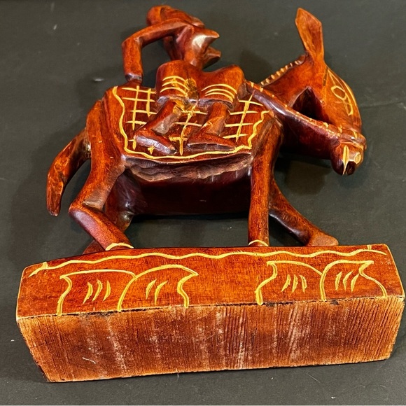 Hand Carved African Wood Woman Riding Donkey Figurine Folk Art Rustic Primitive - Picture 9 of 11